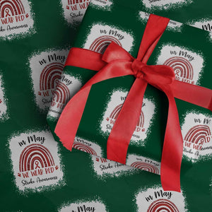 In May We Wear Red Stroke Awareness Wrapping Paper Roll Bleach Effect TS11 Green Print Your Wear