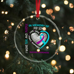 In Memory of My Son Suicide Awareness Crystal Glass Ornament Teal and Purple Ribbon Remembrance Gift TS02 Print Your Wear