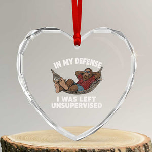 In My Defense I Was Left Unsupervised Funny Bigfoot Heart Crystal Glass Ornament
