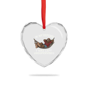In My Defense I Was Left Unsupervised Funny Bigfoot Heart Crystal Glass Ornament