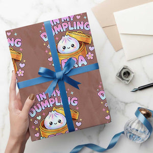 In My Dumpling Era Kawaii Pastel Graphic Wrapping Paper Roll Retro Groovy Glitter Bao Steamer Basket
