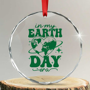 In My Earth Day Era Crystal Glass Ornament Cute Groovy Planet Heart TS02 Transparent Glass 3'' Circle Print Your Wear