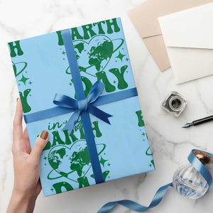 In My Earth Day Era Wrapping Paper Roll Cute Groovy Planet Heart TS02 Light Blue Print Your Wear
