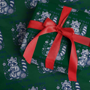 In My Feral Knitting Era Wrapping Paper Roll Raccoon Yarn Lover TS12 Green Print Your Wear