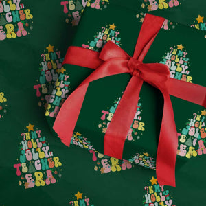 In My Holly Jolly Teacher Era Xmas Groovy Christmas Tree Wrapping Paper Roll TS02 Green Print Your Wear