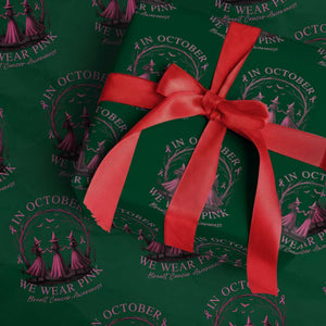 In October We Wear Pink Witches Wrapping Paper Roll Spooky Breast Cancer Witch Halloween Pink Ribbon TS10 Green Print Your Wear