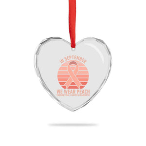 In September We Wear Peach Heart Crystal Glass Ornament Endometrial Cancer Awareness Support