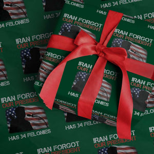 Iran Forgot Our President Has 34 Felonies Wrapping Paper Roll Funny Political Satire Vintage American Flag TS11 Green Print Your Wear