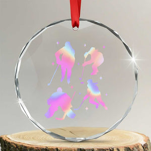 Iridescent Effect Hockey Players Retro Sport Lover Gift Crystal Glass Ornament TS12 Transparent Glass 3'' Circle Print Your Wear
