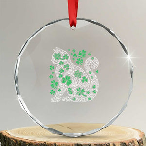 Irish Shamrock Cat Graphic Crystal Glass Ornament Saint Patrick Day for Cat Lovers TS02 Transparent Glass 3'' Circle Print Your Wear