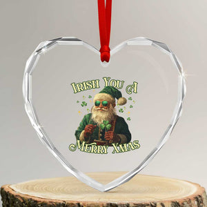 Irish You A Merry Xmas Heart Crystal Glass Ornament Shamrock Santa Ireland Lucky TS09 Transparent Glass 3'' Heart Print Your Wear