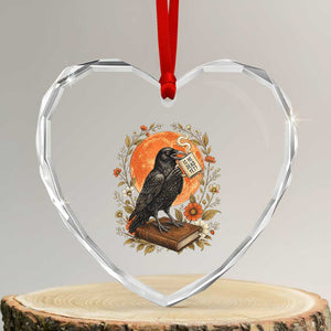Is He Dead Yet Raven Drinking Coffee Heart Crystal Glass Ornament Vintage Book Political Dark Humor