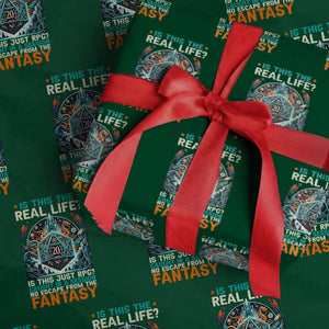 Is This the Real Life RPG Parody Fantasy Dice Wrapping Paper Roll Funny Epic Tabletop Dungeon Roleplay Game Fans TS02 Green Print Your Wear