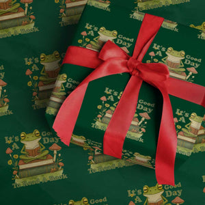 It Is A Good Day To Read A Book Wrapping Paper Roll Funny Frog Reading TS12 Green Print Your Wear