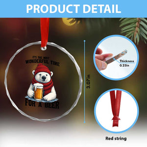 It is The Most Wonderful Time For A Beer Crystal Glass Ornament Funny Polar Bear Drinking Beer TS12 Print Your Wear