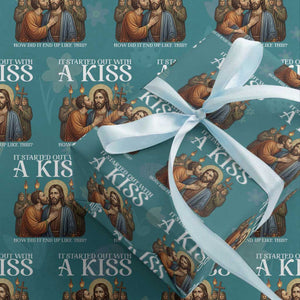 It Started Out With A Kiss Funny Jesus Christian Easter Wrapping Paper Roll Judas Betrayal Jesus Faith Message Biblical Humor TS02 Teal Print Your Wear