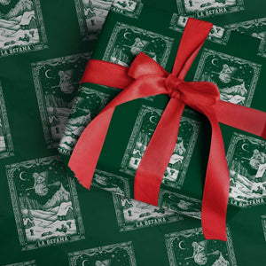 Italian Christmas La Befana Wrapping Paper Roll Buon Befana Folklore Xmas Witch TS11 Green Print Your Wear