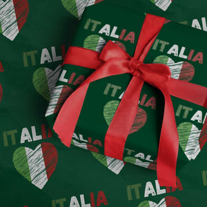 Italian Flag Heart Wrapping Paper Roll Retro Vintage Italia Graphic