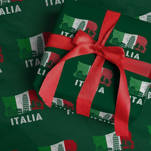 Italian Flag Wrapping Paper Roll Distressed Style Pisa Tower Colosseum Classic Scooter TS10 Green Print Your Wear