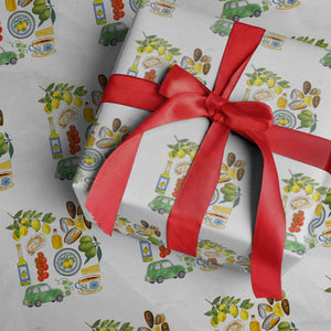 Italian Summer Scrapbook Wrapping Paper Roll Limoncello Seafood Coastal Italy La Dolce Vita TS02 White Print Your Wear