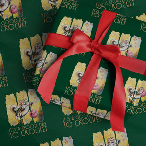 Its A Good Day To Crochet Wrapping Paper Roll Cute Cat Chasing Yarn TS12 Green Print Your Wear