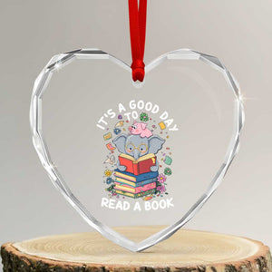 Its A Good Day To Read Book Heart Crystal Glass Ornament Cute Elephant Reading Across America TS02 Transparent Glass 3'' Heart Print Your Wear