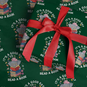 Its A Good Day To Read Book Wrapping Paper Roll Cute Elephant Reading Across America TS02 Green Print Your Wear