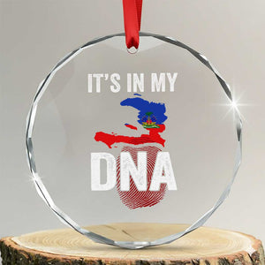It's In My DNA Haitian Map and Fingerprint Flag Graphic Crystal Glass Ornament Haiti Heritage Pride TS02 Transparent Glass 3'' Circle Print Your Wear
