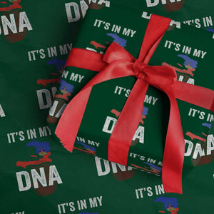 It's In My DNA Haitian Map and Fingerprint Flag Graphic Wrapping Paper Roll Haiti Heritage Pride TS02 Green Print Your Wear