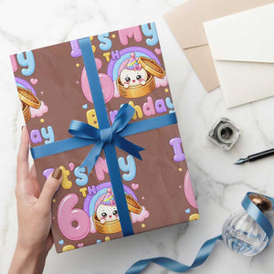 Its My 6th Birthday Kawaii Glitter Dumpling Graphic Wrapping Paper Roll Cute 6 Years Old Rainbow Bday Girl Party