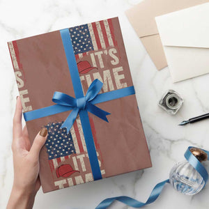 It's Time The 25th Amendment Wrapping Paper Roll Article II Red Hat Distressed American Flag Graphic TS02 Mocha Print Your Wear