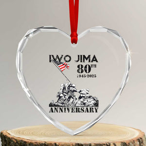 Iwo Jima WWII Veteran Heart Crystal Glass Ornament 80th Anniversary 4th of July US Flag TS02 Transparent Glass 3'' Heart Print Your Wear