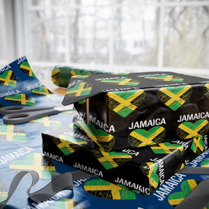Jamaican Heart Flag Wrapping Paper Roll Patriotic Jamaica Girls Proud Jamaican Roots TS10 Black Print Your Wear