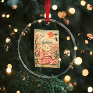 Japanese Anime Maneki Neko Crystal Glass Ornament Kawaii Waving Cat Good Luck Kanji TS12 Print Your Wear