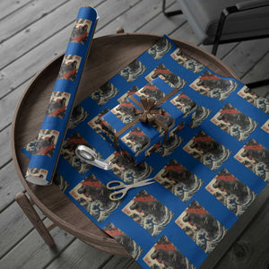 Japanese Dinosaur Wrapping Paper Roll Vintage Great Wave Monster Epic Giant Monster Ukiyo-e Style TS10 Blue Print Your Wear