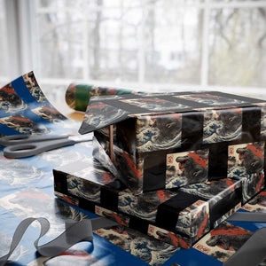Japanese Dinosaur Wrapping Paper Roll Vintage Great Wave Monster Epic Giant Monster Ukiyo-e Style TS10 Black Print Your Wear