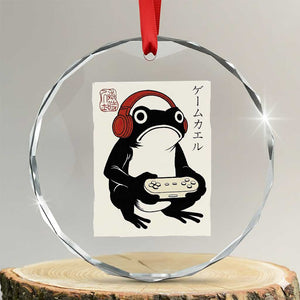 Japanese Gamer Frog Crystal Glass Ornament Boys Funny Vintage Gaming TS10 Transparent Glass 3'' Circle Print Your Wear