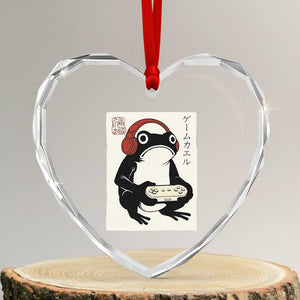 Japanese Gamer Frog Heart Crystal Glass Ornament Boys Funny Vintage Gaming TS10 Transparent Glass 3'' Heart Print Your Wear