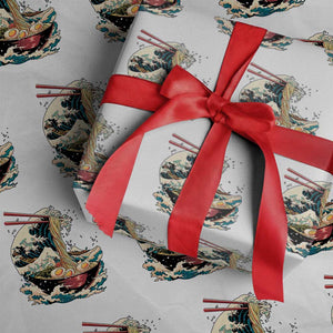 Japanese Kanagawa Wave Ramen Bowl Graphic Wrapping Paper Roll Retro Anime Noodles Art TS02 White Print Your Wear
