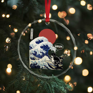 Japanese Kawaii Anime Cat Crystal Glass Ornament Funny Surfing Cat Bruh Retro The Great Wave Kanagawa TS10 Print Your Wear