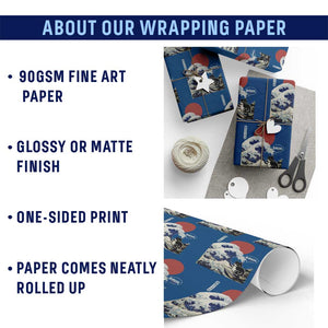 Japanese Kawaii Anime Cat Wrapping Paper Roll Funny Surfing Cat Bruh Retro The Great Wave Kanagawa TS10 Print Your Wear