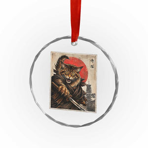 Japanese Maine Coon Samurai Warrior Crystal Glass Ornament Vintage Ukiyoe Cat TS12 Print Your Wear