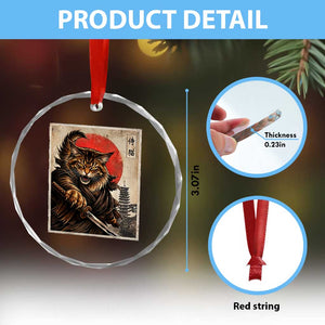 Japanese Maine Coon Samurai Warrior Crystal Glass Ornament Vintage Ukiyoe Cat TS12 Print Your Wear
