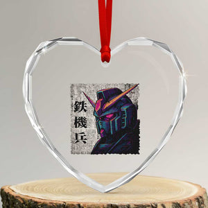 Japanese Mecha Robot Heart Crystal Glass Ornament Samurai Inspired Futuristic Kanji Design TS10 Transparent Glass 3'' Heart Print Your Wear