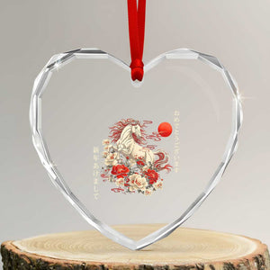 Japanese New Year 2026 Heart Crystal Glass Ornament Year Of The Horse Botan Flower TS11 Transparent Glass 3'' Heart Print Your Wear