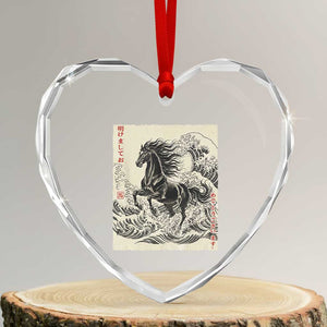 Japanese New Year 2026 Heart Crystal Glass Ornament Year Of The Horse Tsunami Ukiyo e Art TS11 Transparent Glass 3'' Heart Print Your Wear
