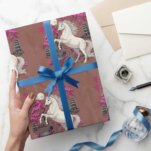 Japanese New Year 2026 Wrapping Paper Roll Year Of The Horse Sakura Cherry Blossom Shrine TS11 Mocha Print Your Wear