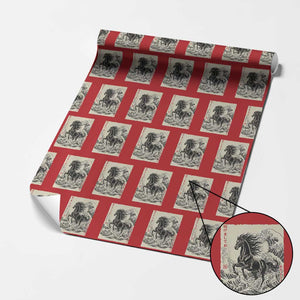 Japanese New Year 2026 Wrapping Paper Roll Year Of The Horse Tsunami Ukiyo e Art TS11 Red Print Your Wear