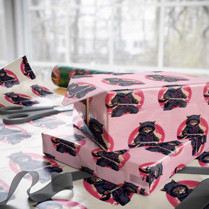 Japanese Ninja Cat Wrapping Paper Roll Ancient Japan Warrior Samurai Tattoo Kawaii Vintage TS02 Light Pink Print Your Wear