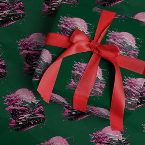 JDM Japanese Wrapping Paper Roll Tokyo Japan Drift Race Car Mount Fuji Cherry Blossom Sakura TS10 Green Print Your Wear
